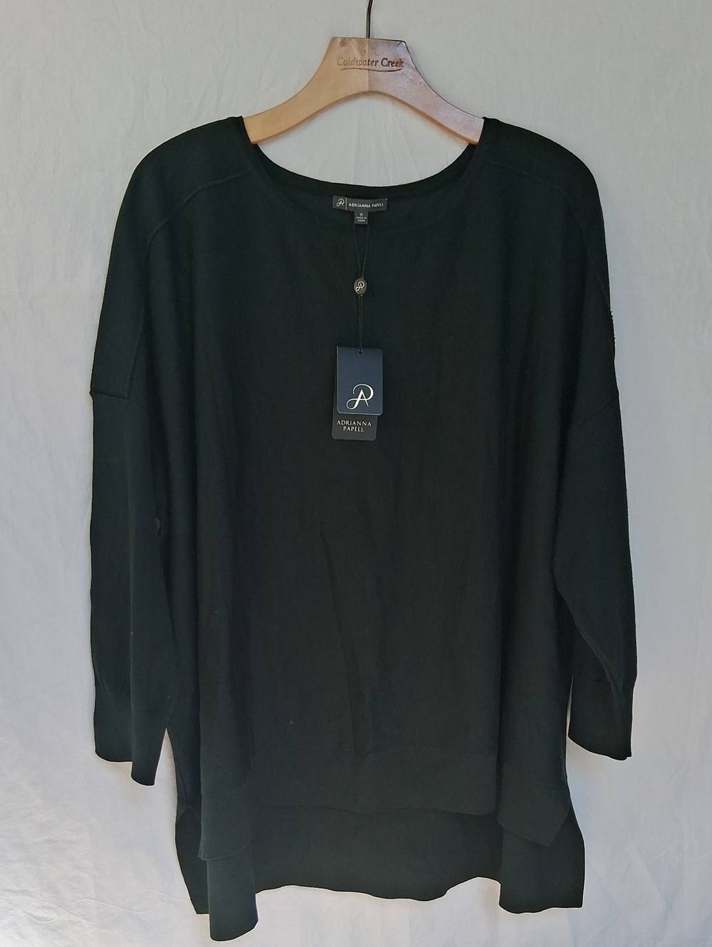 Adrianna Papell Oversized Boxy Rib Knit High-Low Sweater Dark Green 1X